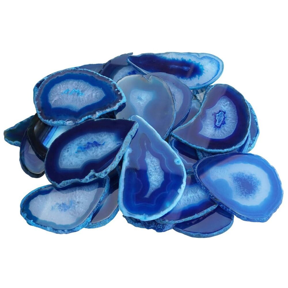 4438 15pcs Blue Polished Agate Slices Geode Slices Bulk for Light Table
